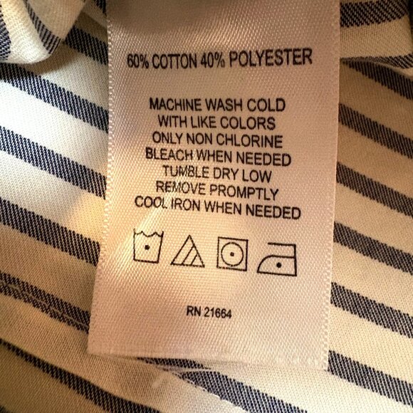 Foxcroft For Appleseeds Wrinkle-Free Navy Striped Button-Up Shirt Size 14 - Picture 4 of 7